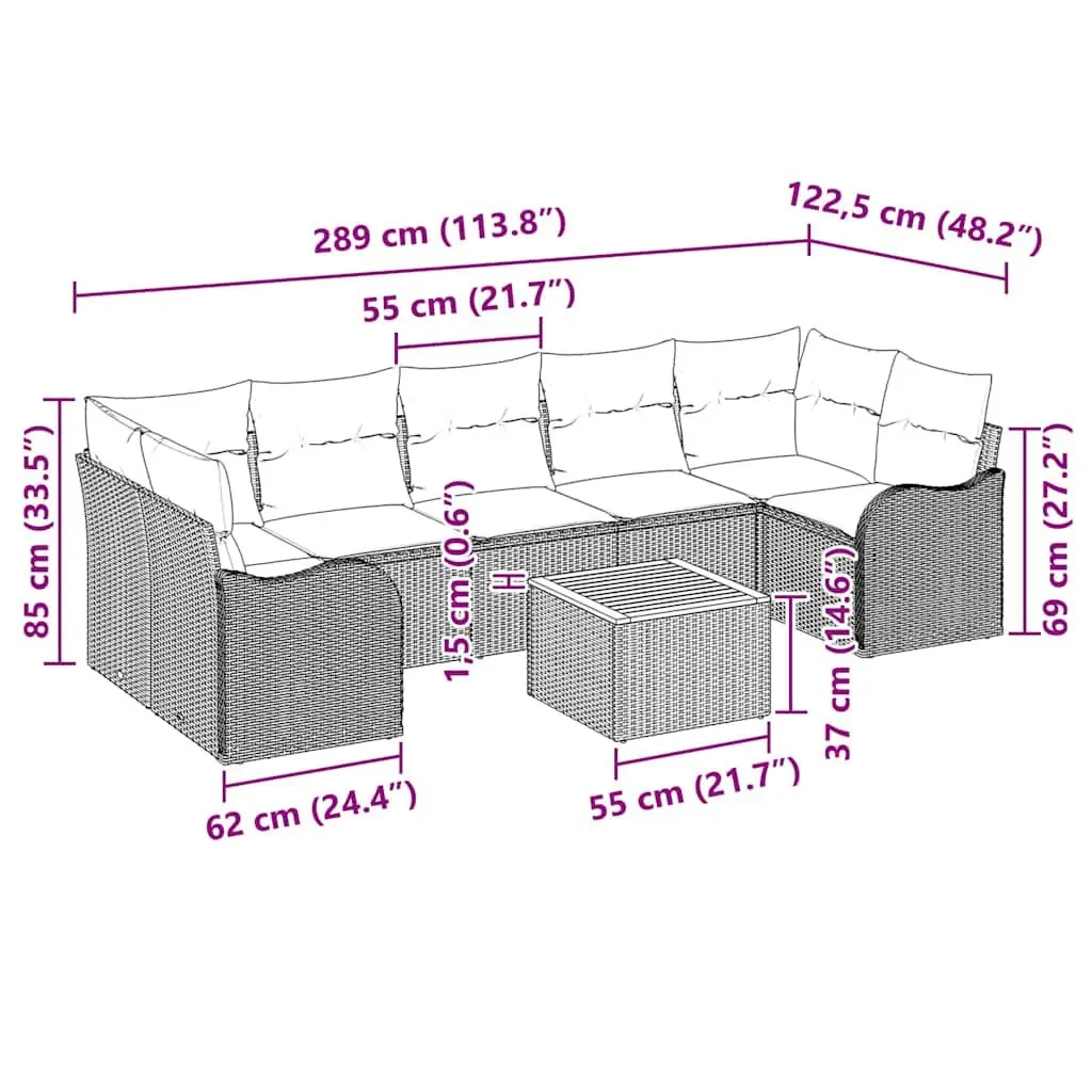 Modular Garden Sofa Set Outdoor Furniture Grey Rattan with Cushions 8 Piece