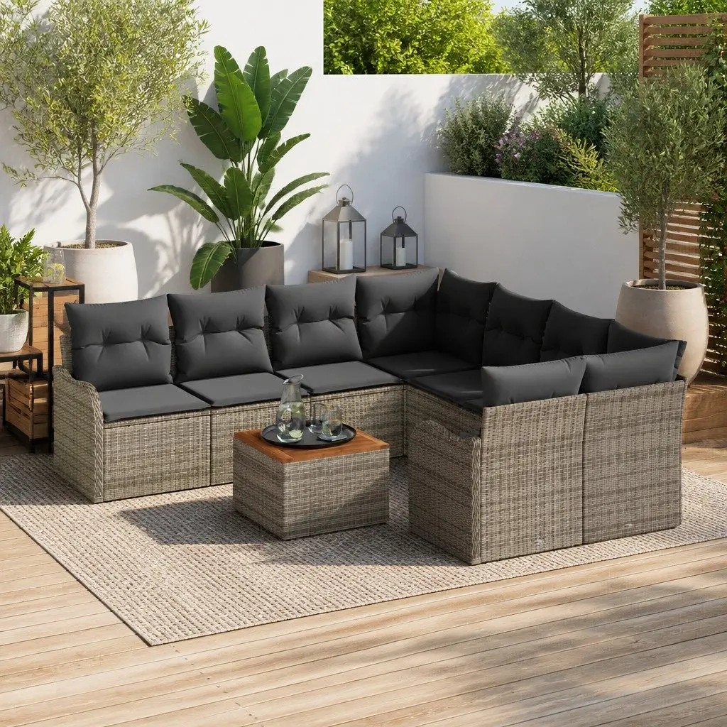 Modular Garden Sofa Set Grey 9 Pieces Poly Rattan Outdoor Furniture