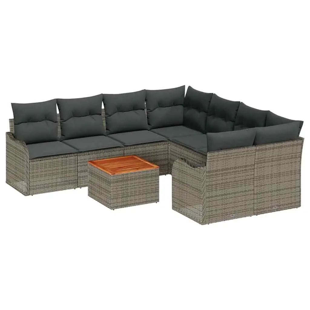 Modular Garden Sofa Set Grey 9 Pieces Poly Rattan Outdoor Furniture