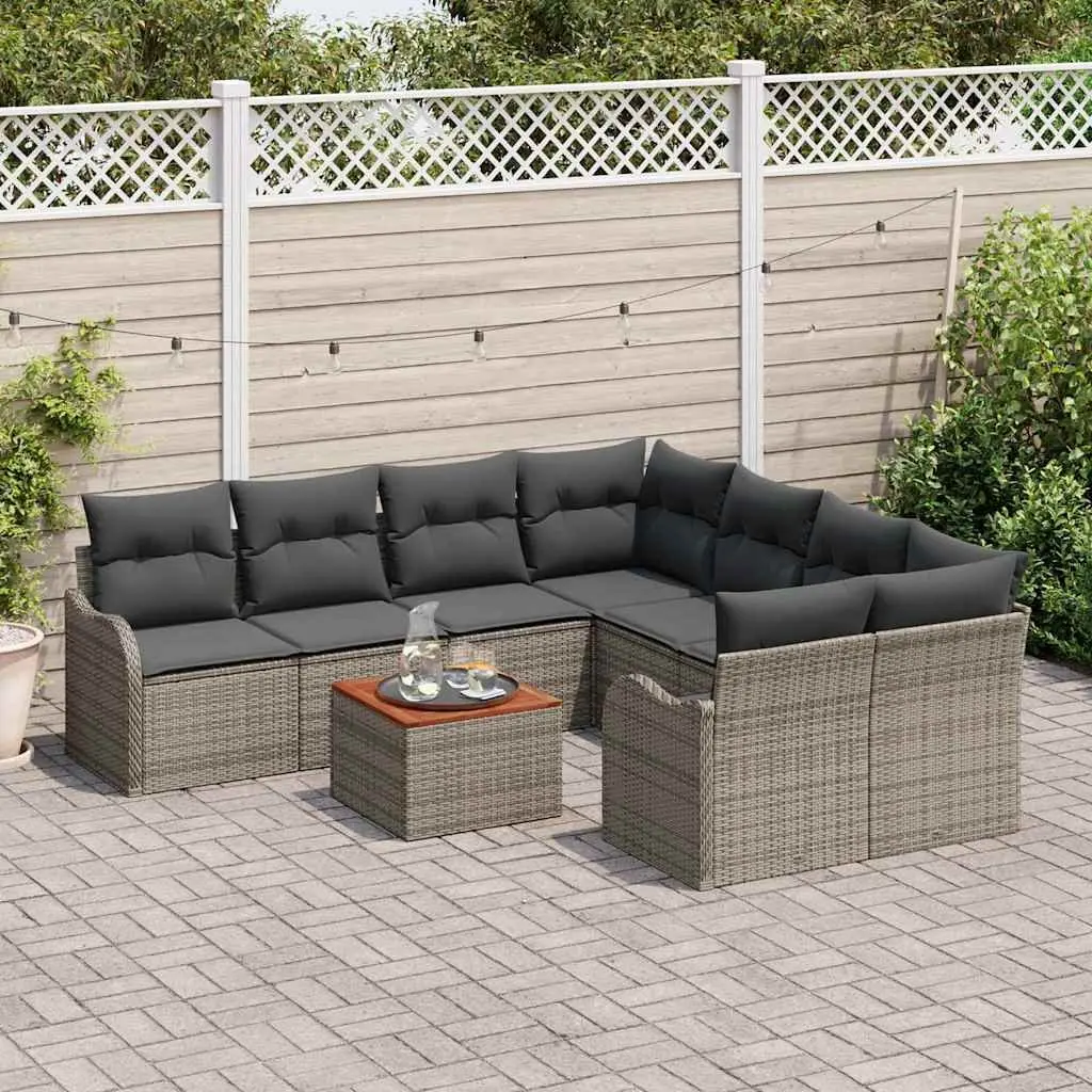 Modular Garden Sofa Set Grey 9 Pieces Poly Rattan Outdoor Furniture