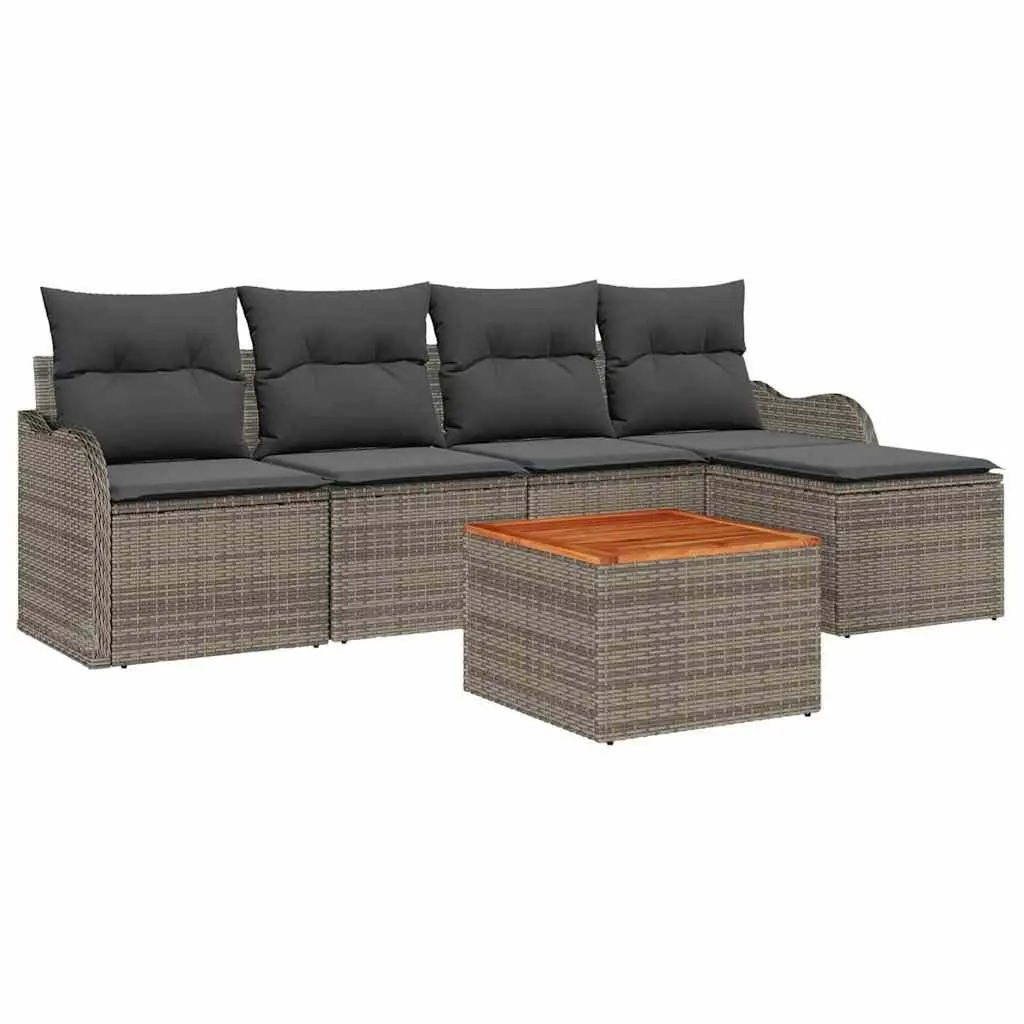 Modular Garden Sofa Set 6 Piece Grey Poly Rattan Outdoor Furniture