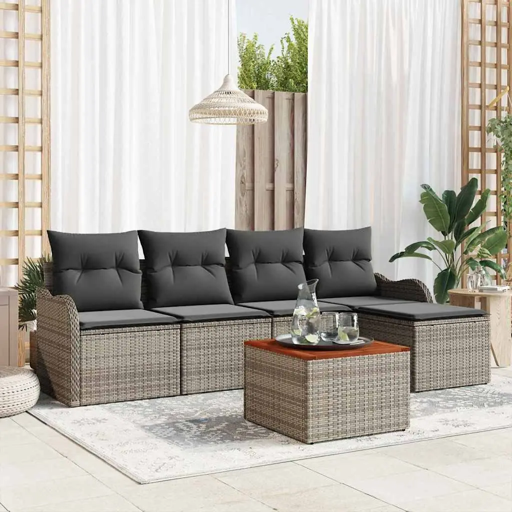 Modular Garden Sofa Set 6 Piece Grey Poly Rattan Outdoor Furniture