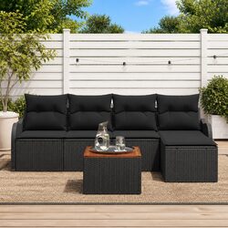 Garden Sofa Set 6 pcs Modular Outdoor Furniture Black Poly Rattan Patio