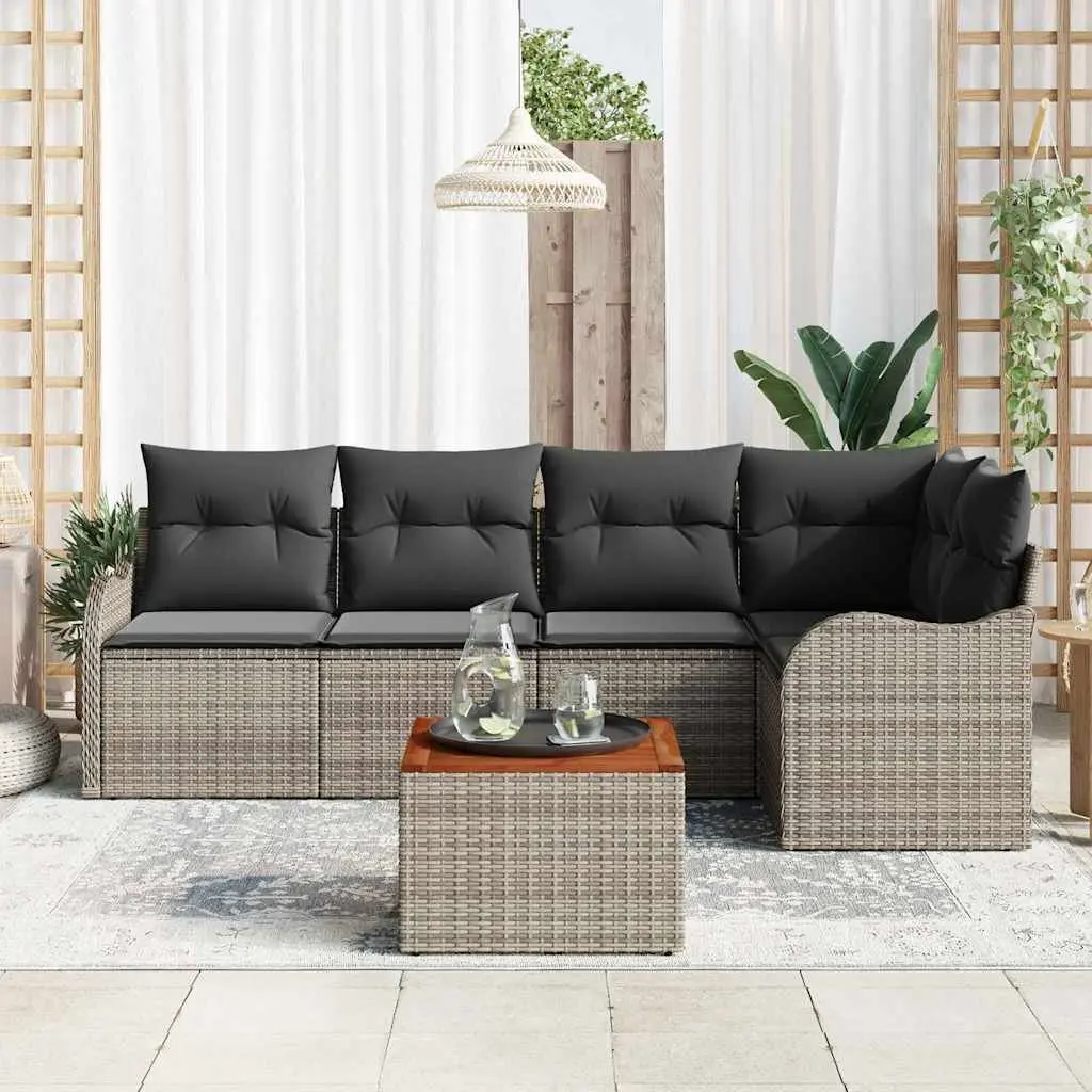 Garden Sofa Set 6 Piece Modular Outdoor Furniture Grey Poly Rattan with Cushions