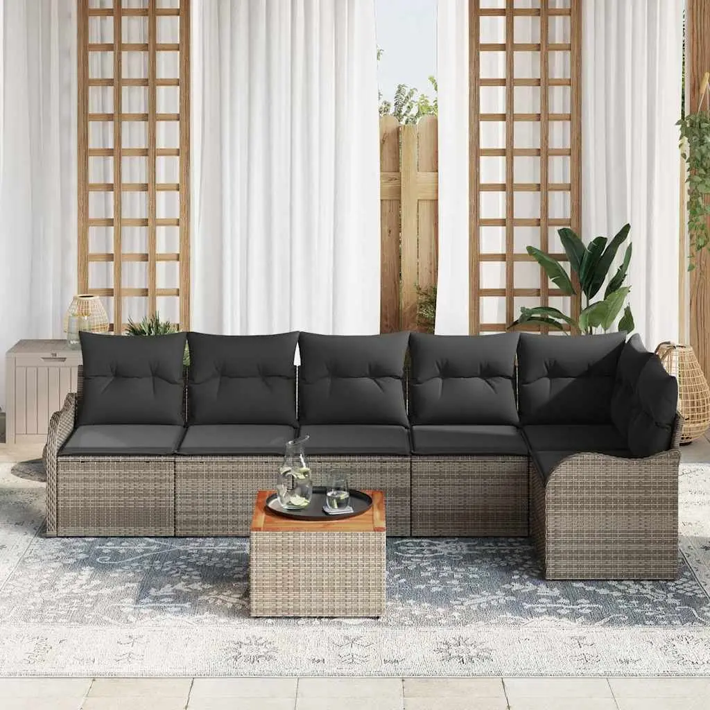 Garden Sofa Set Modular Outdoor Furniture 7 Pieces Grey Poly Rattan Patio