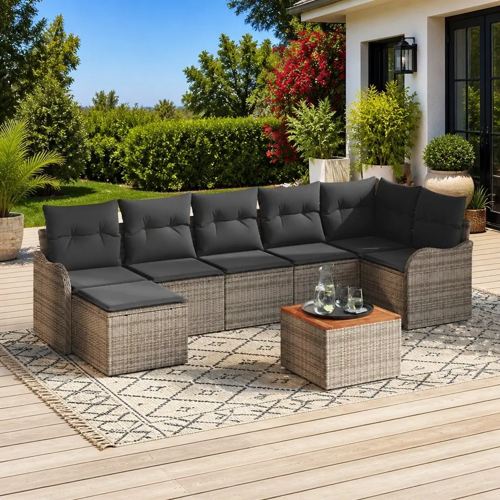 Modular Garden Sofa Set 8 Piece Grey Poly Rattan Outdoor Patio Furniture