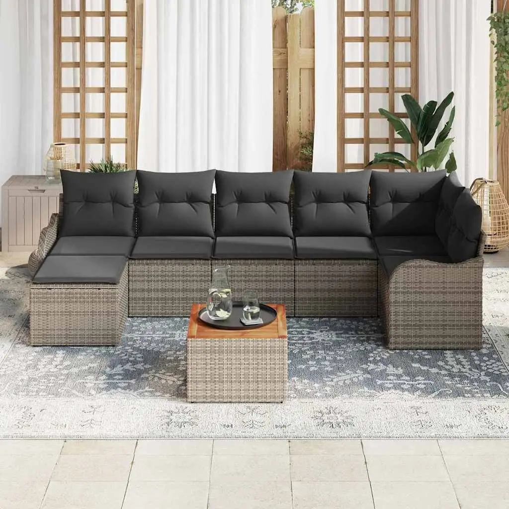 Modular Garden Sofa Set 8 Piece Grey Poly Rattan Outdoor Patio Furniture