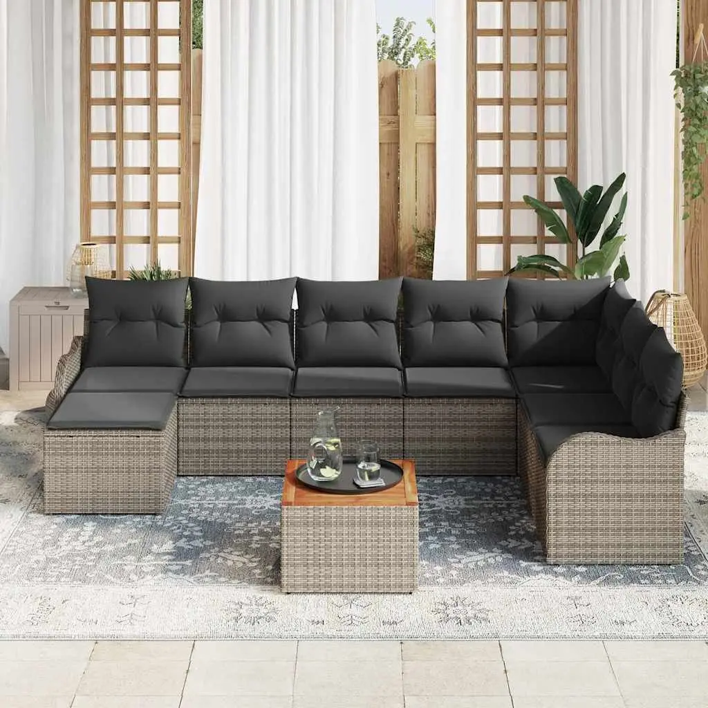 Modular Garden Sofa Set Grey 9 Pieces Poly Rattan Outdoor Patio Furniture