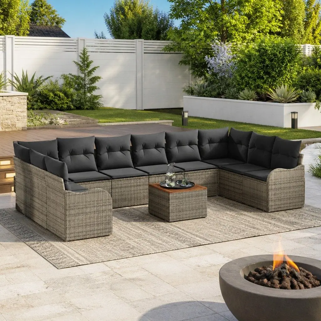 Modular Garden Sofa Set 11 Pieces Grey Poly Rattan Outdoor Furniture Patio