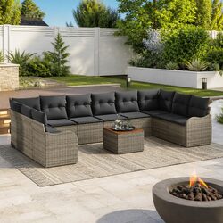 Charming Modular Garden Sofa Set: 11 Grey Pieces