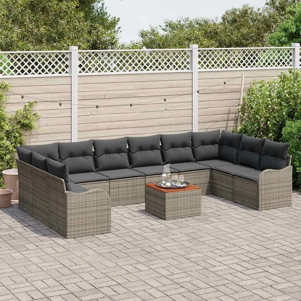 Modular Garden Sofa Set 11 Pieces Grey Poly Rattan Outdoor Furniture Patio