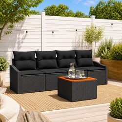 Outdoor Garden Sofa Set 5 Piece Modular Patio Furniture Black Poly Rattan with