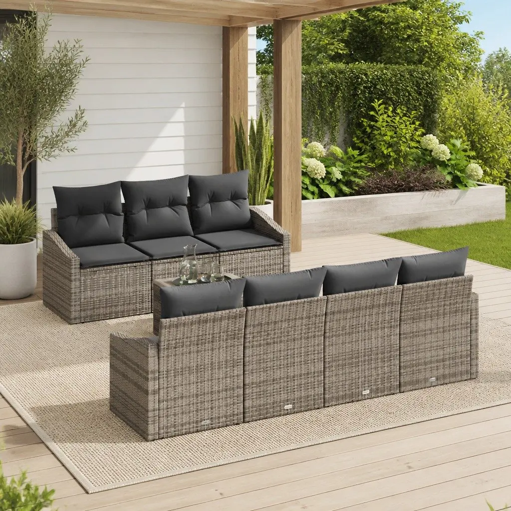 Modular Garden Sofa Set 8 Pieces Grey Poly Rattan with Cushions Outdoor Patio