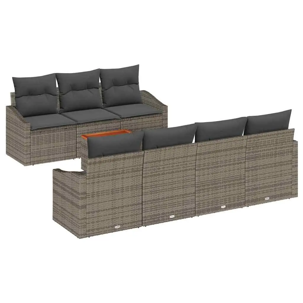 Modular Garden Sofa Set 8 Pieces Grey Poly Rattan with Cushions Outdoor Patio