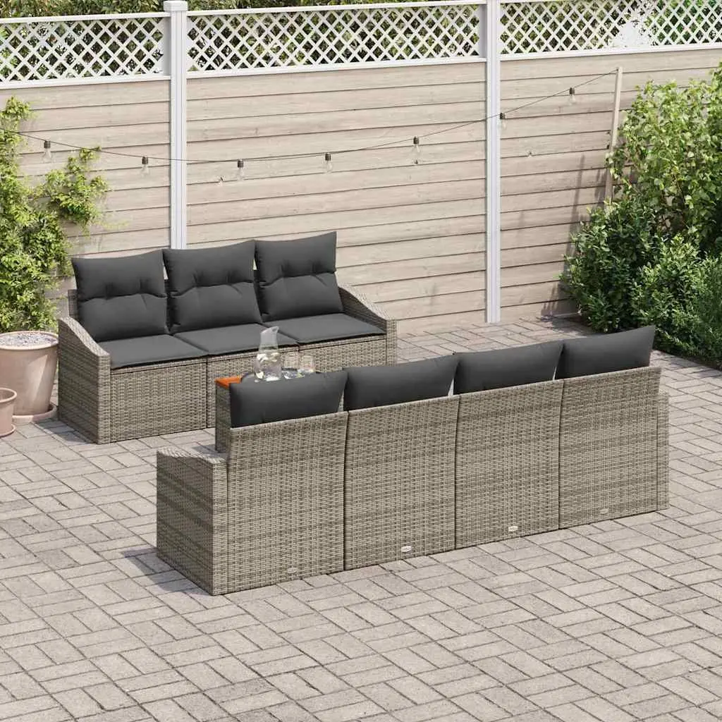 Modular Garden Sofa Set 8 Pieces Grey Poly Rattan with Cushions Outdoor Patio