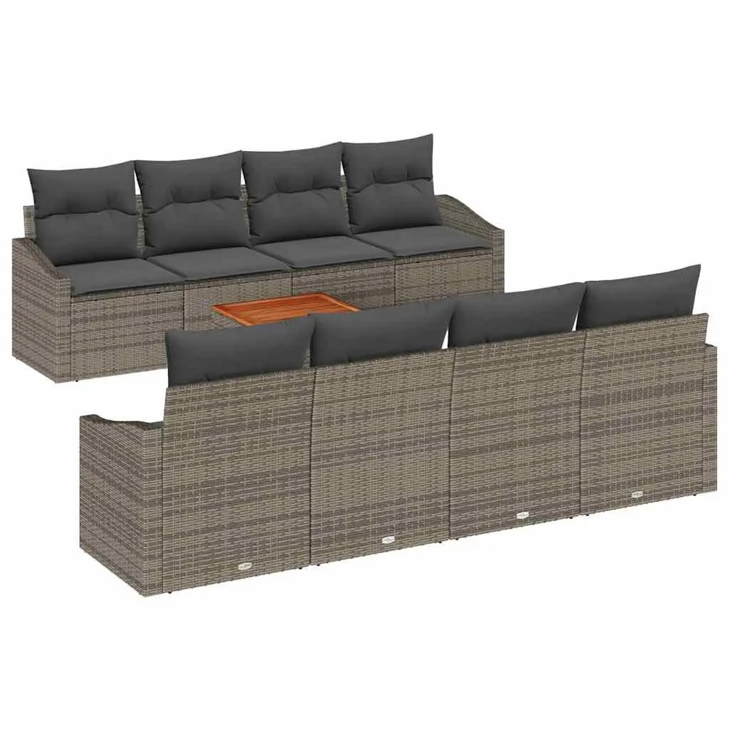Modular Outdoor Garden Sofa Set 9 Pieces Grey Poly Rattan for Patios and Courtyards