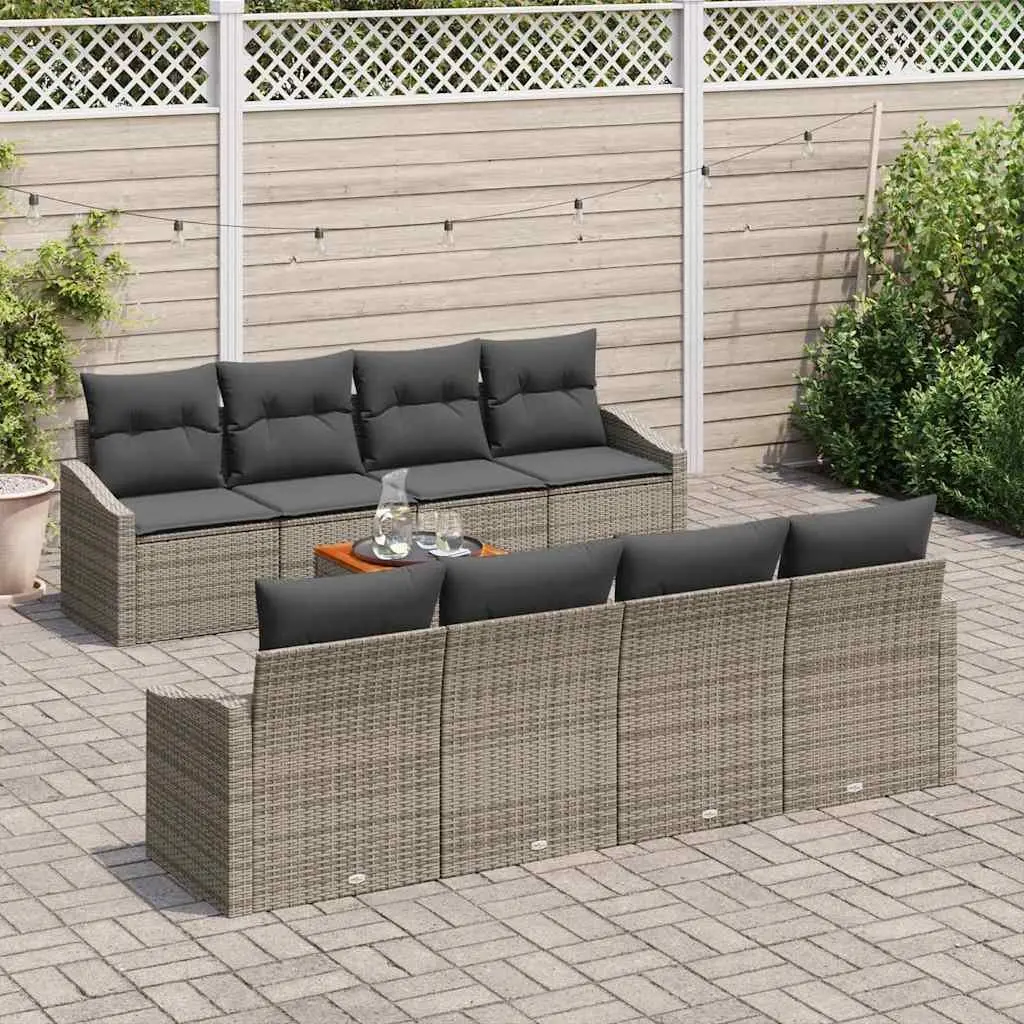 Modular Outdoor Garden Sofa Set 9 Pieces Grey Poly Rattan for Patios and Courtyards