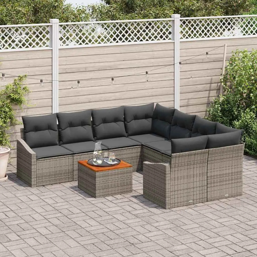 Garden Sofa Set Modular Outdoor Furniture Grey Poly Rattan Cushion 9 Piece