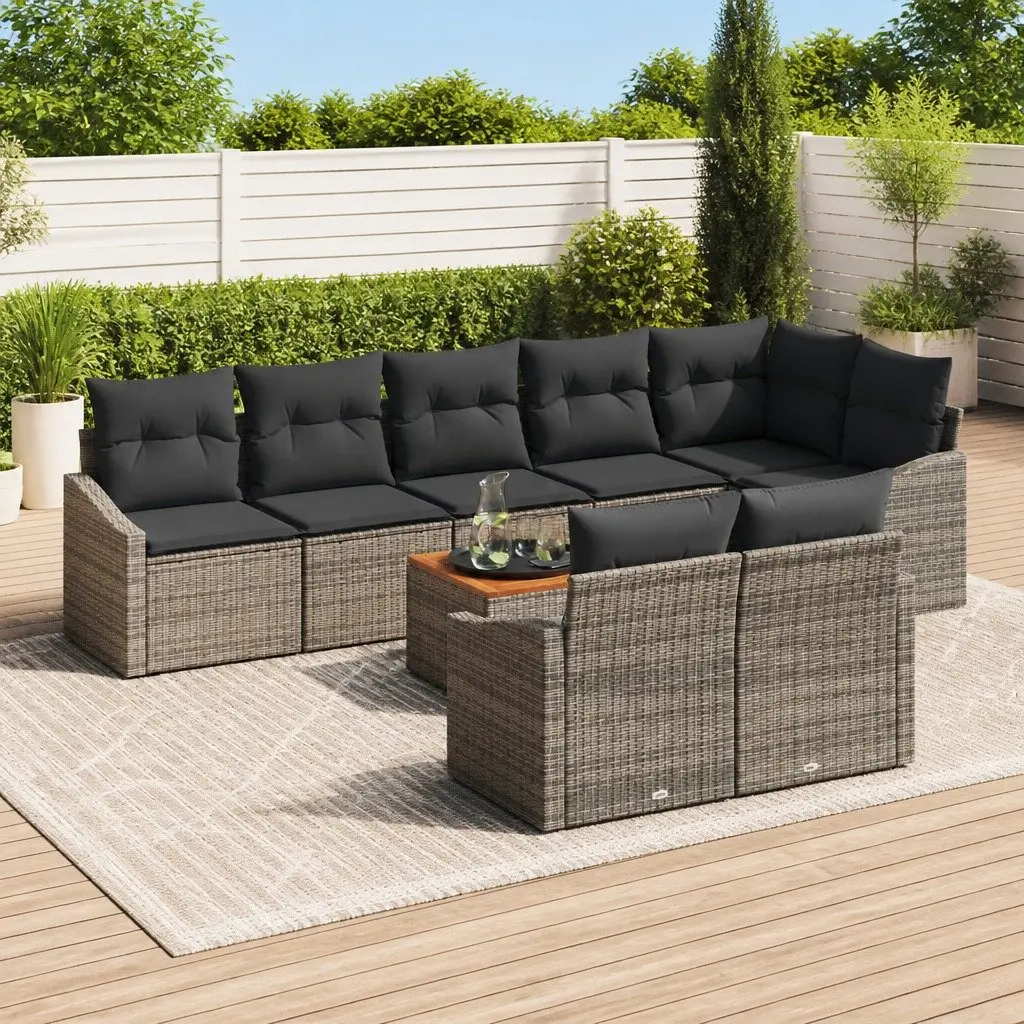 Modular Garden Sofa Set Grey Poly Rattan 9 Pieces Outdoor Patio Furniture