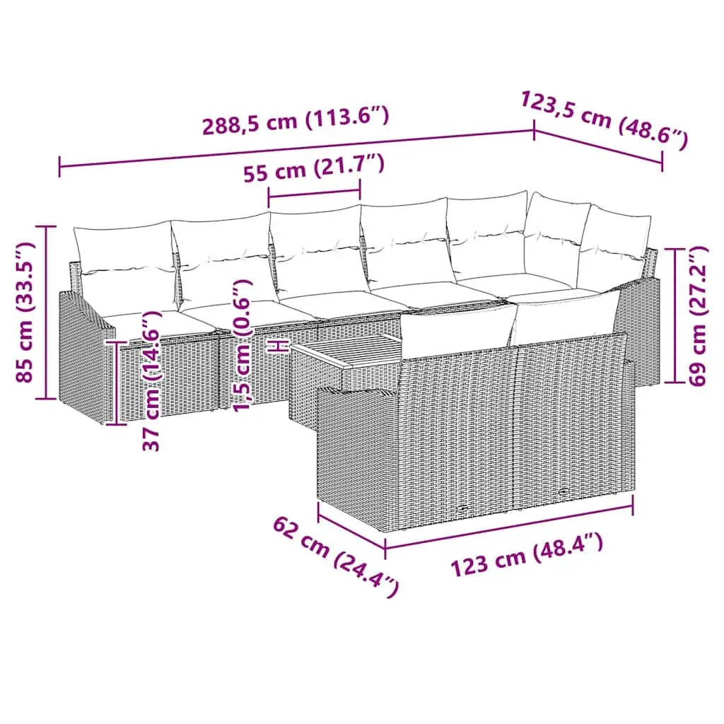 Modular Garden Sofa Set Grey Poly Rattan 9 Pieces Outdoor Patio Furniture