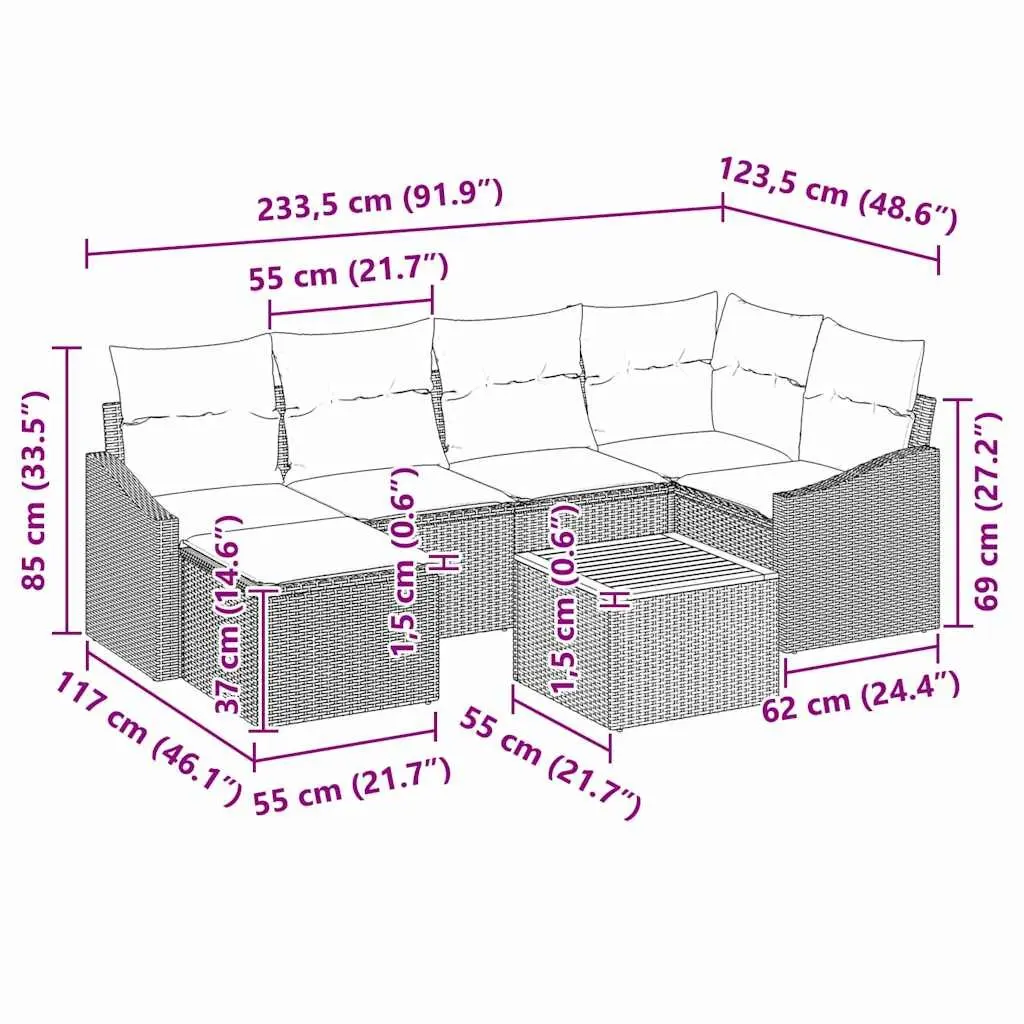 Garden Sofa Set 7 Piece Modular Outdoor Furniture with Cushions Grey Patio