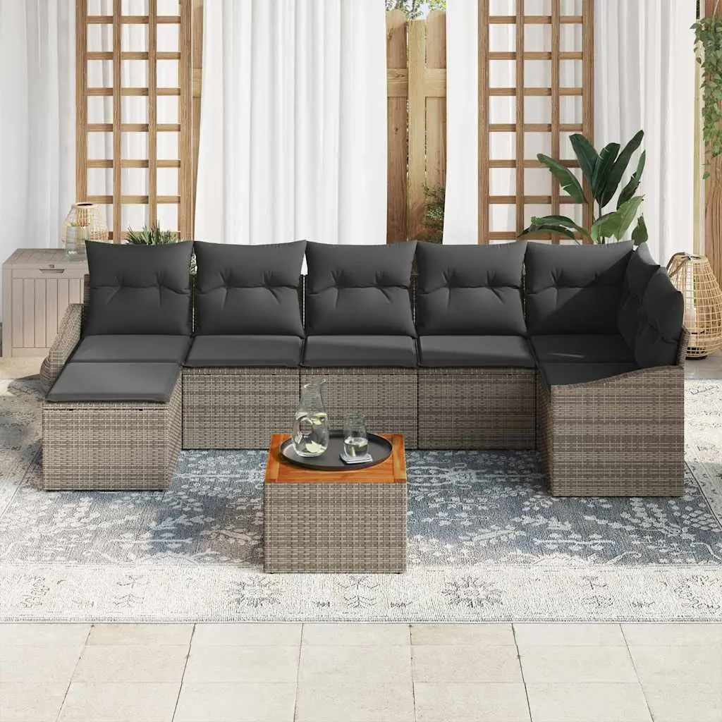 Modular Garden Sofa Set 8 Piece Grey Poly Rattan Outdoor Furniture