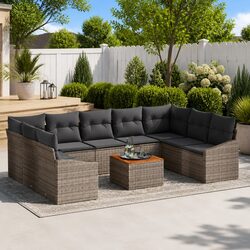 Modular Garden Sofa Set 10 Pieces Grey Poly Rattan Outdoor Furniture Patio