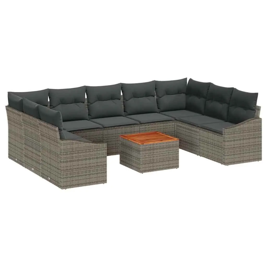 Garden Sofa Set 10 Pieces Grey Poly Rattan Modular Outdoor Furniture