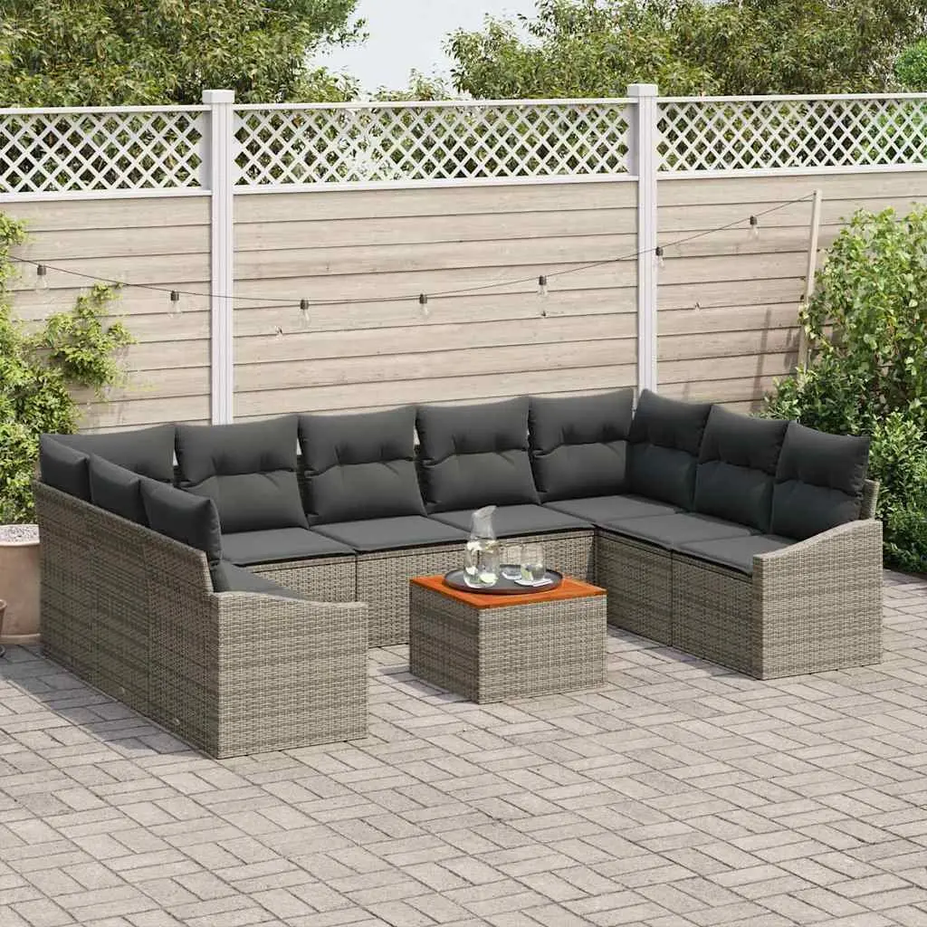 Garden Sofa Set 10 Pieces Grey Poly Rattan Modular Outdoor Furniture