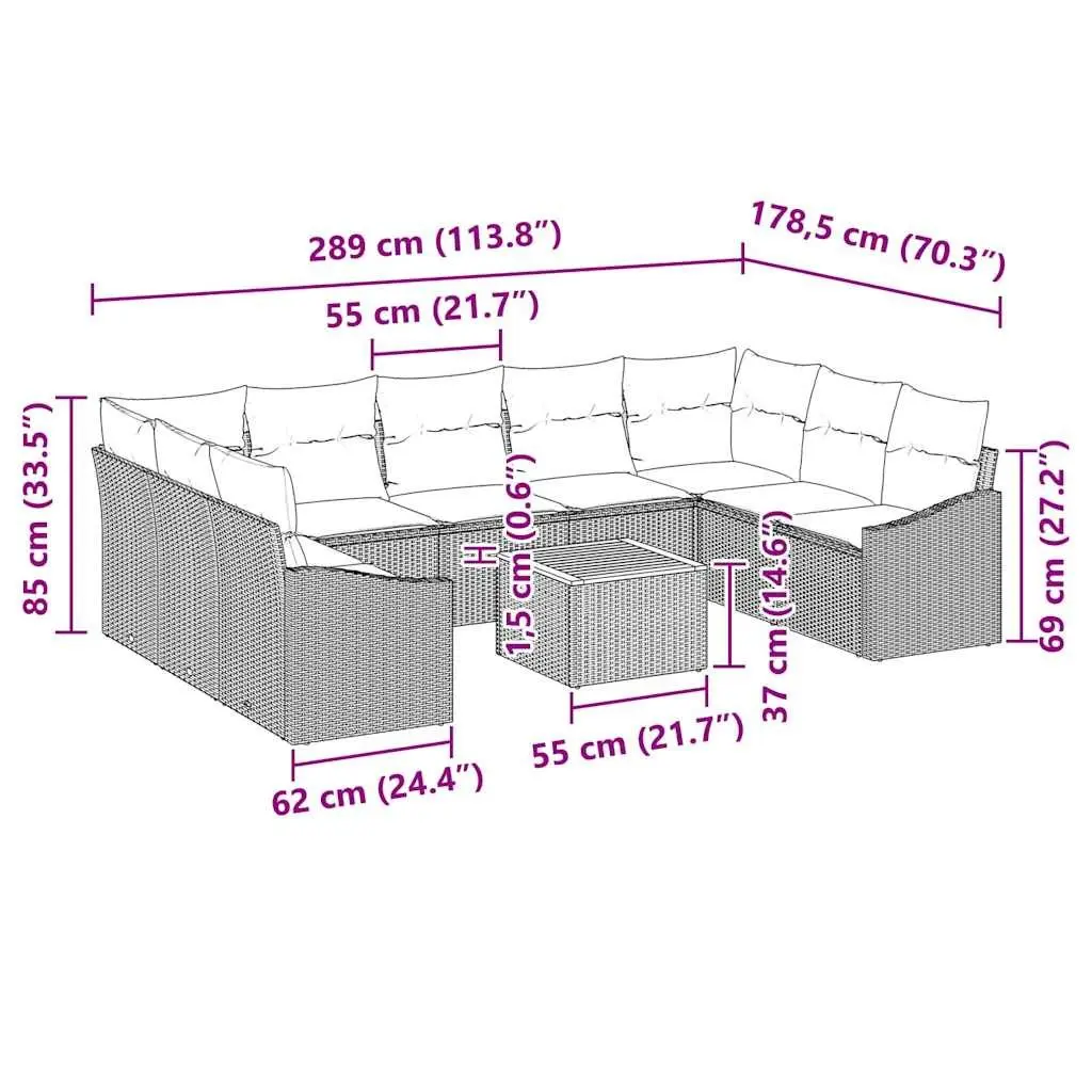 Garden Sofa Set 10 Pieces Grey Poly Rattan Modular Outdoor Furniture