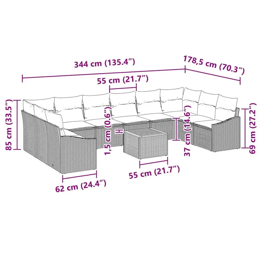 Modular Garden Sofa Set 11 Pieces Grey Poly Rattan Outdoor Furniture