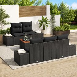 Outdoor Garden Sofa Set 6 Piece Modular Patio Furniture Black Poly Rattan with