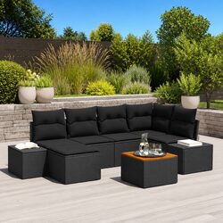 Outdoor Garden Sofa Set 7 Piece Black Poly Rattan Modular Patio Furniture with