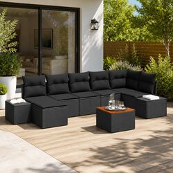 Modular Garden Sofa Set 8 Pieces Black Poly Rattan Outdoor Patio Furniture with