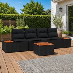 Garden Sofa Set 5 Pieces Black Poly Rattan Outdoor Furniture Modular Patio