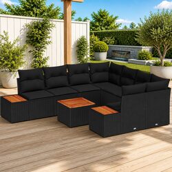 Friendly 9 Piece Black Modular Garden Sofa Set