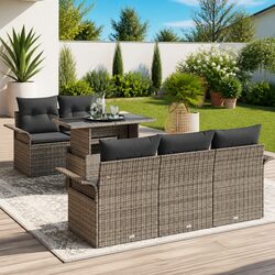 Outdoor Garden Sofa Set 6 Piece Modular Poly Rattan Lounge with Cushions Light