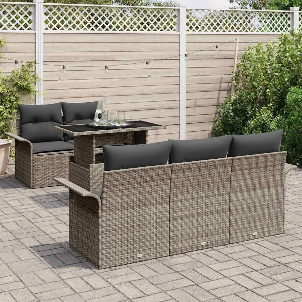 Outdoor Garden Sofa Set 6 Piece Modular Poly Rattan Lounge with Cushions Light