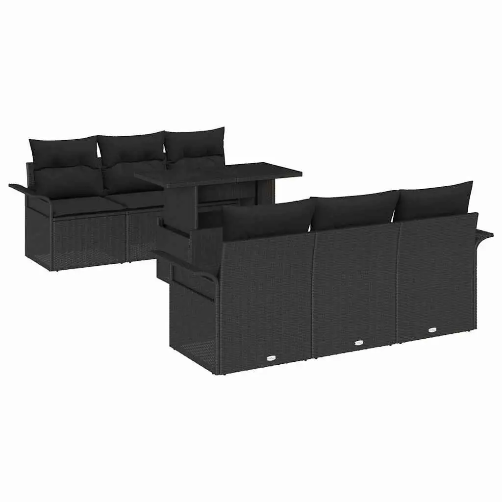 Modular Outdoor Furniture Set 7 Pieces Black Poly Rattan Garden Sofa with Adjustable Table