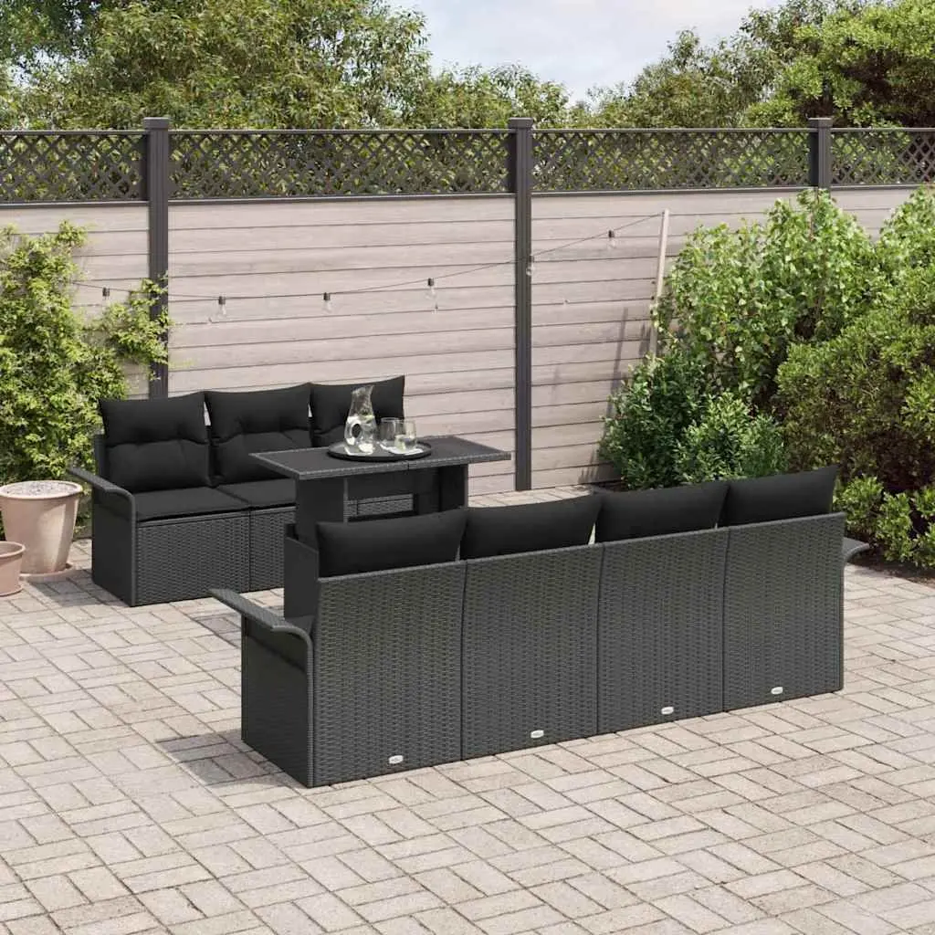 Modular Outdoor Sofa Set 8 Pieces Black Poly Rattan Patio Furniture