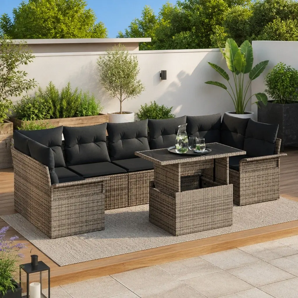 Modular Garden Sofa Set Light Grey 8 Pieces Outdoor Patio Furniture