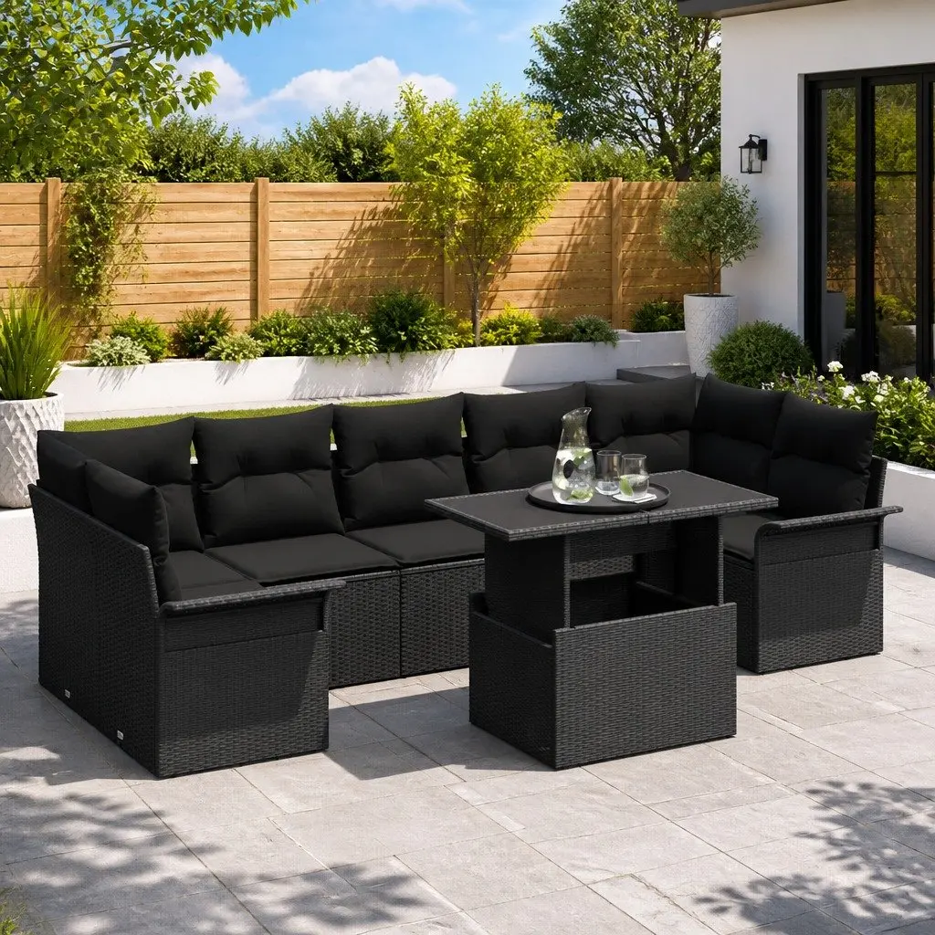 8 Piece Outdoor Modular Sofa Set with Flexible Arrangement Black Poly Rattan