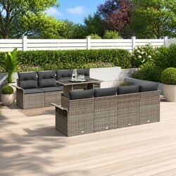 Garden Sofa Set Modular Outdoor Furniture 9 Piece Grey Poly Rattan with Cushions