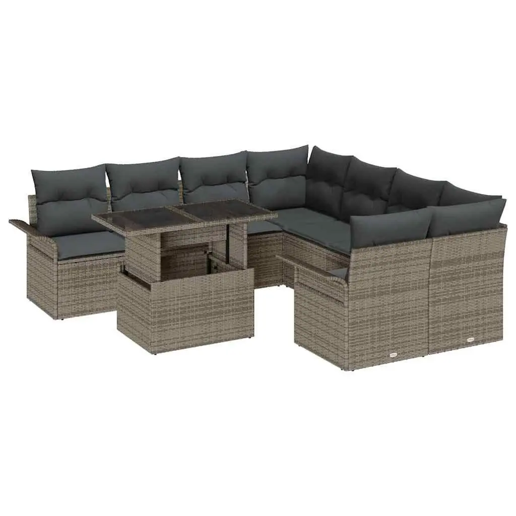 Modular Outdoor Garden Sofa Set 9 Piece Grey Poly Rattan for Relaxation and Entertaining