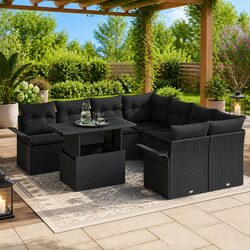 Outdoor Garden Sofa Set 9 Pieces Modular Black Poly Rattan Furniture with