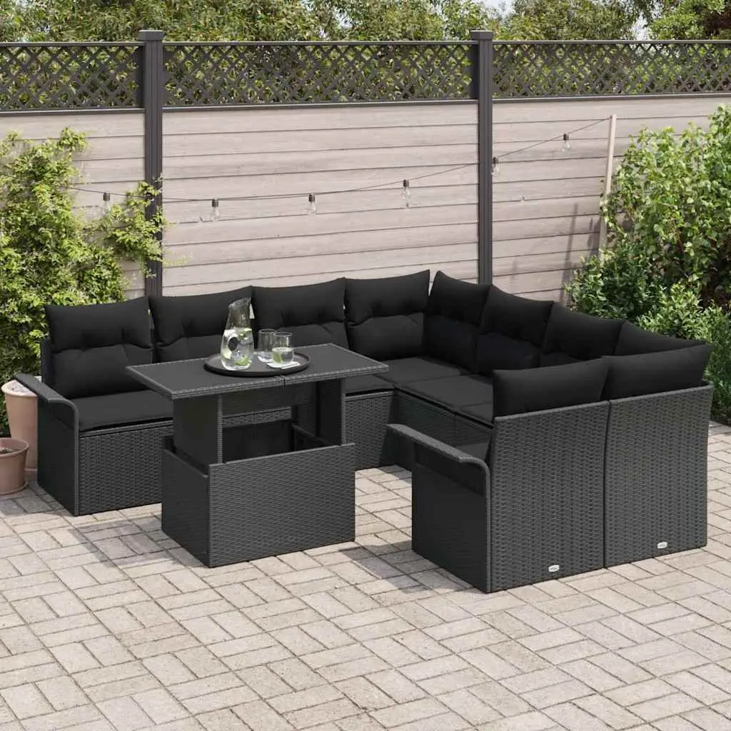 Modular Garden Sofa Set 9 Piece Black Poly Rattan Outdoor Furniture