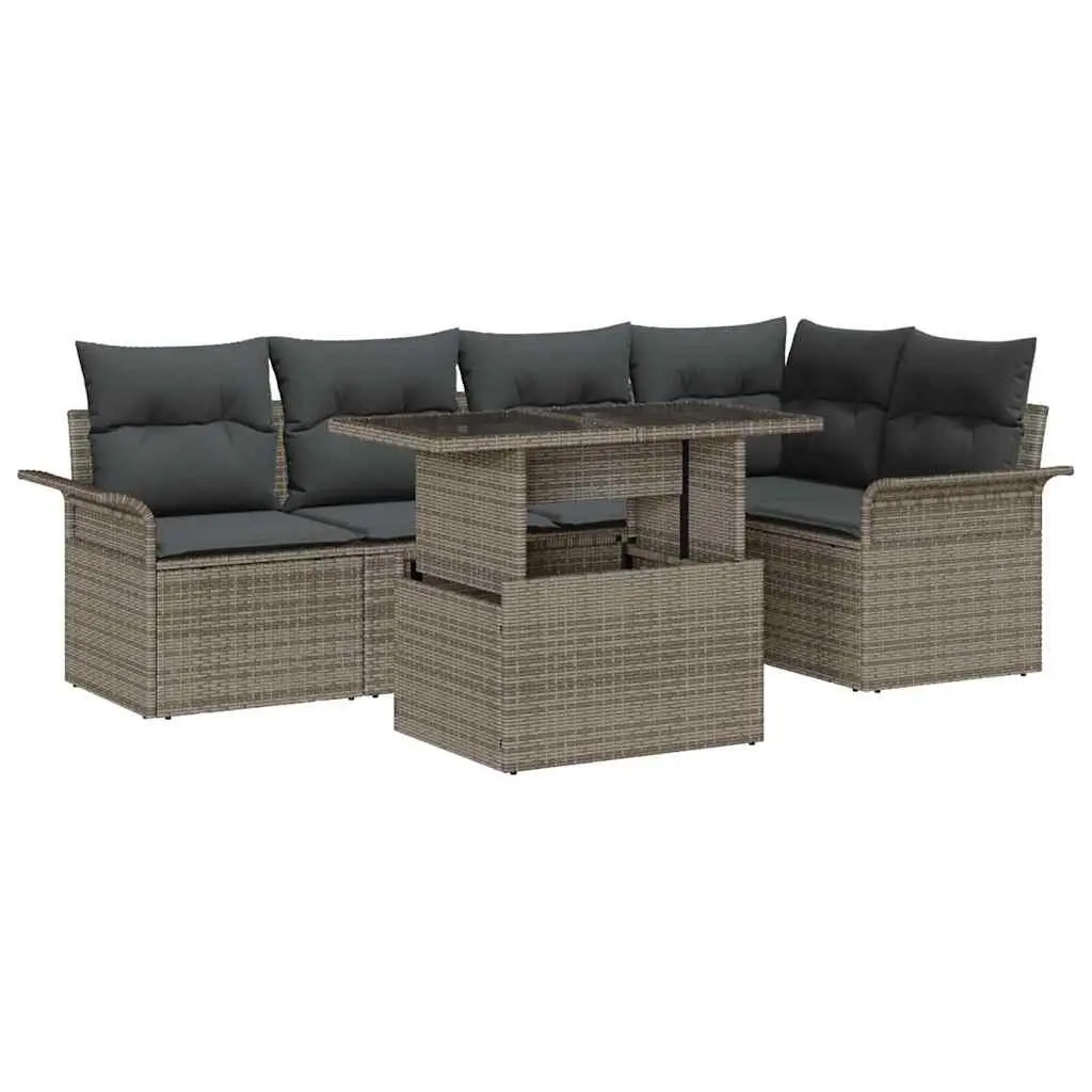 Modular Garden Sofa Set 6 Piece Poly Rattan Acacia Wood Cushions