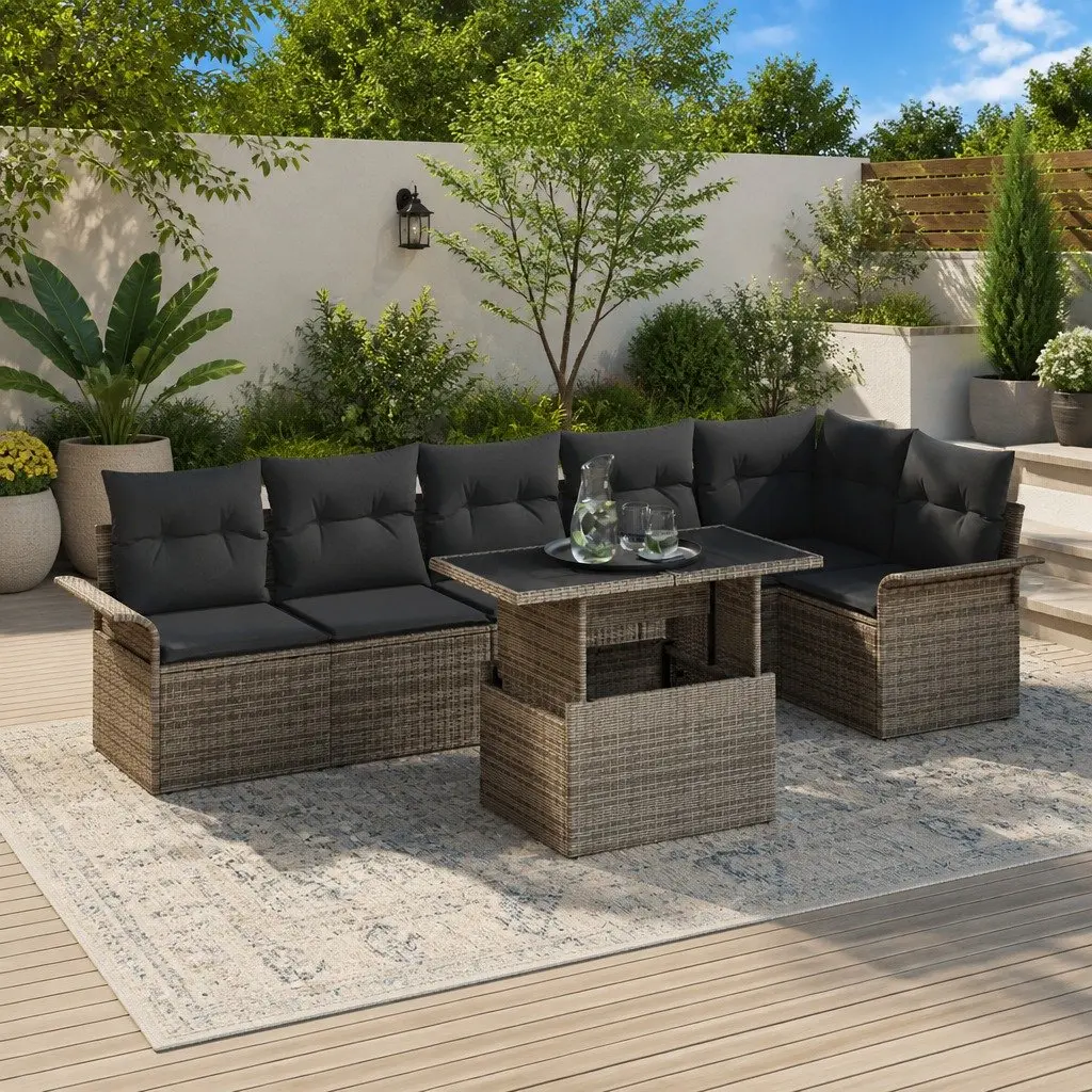 Garden Sofa Set 7pc Outdoor Lounge Furniture Poly Rattan Grey Modular Patio