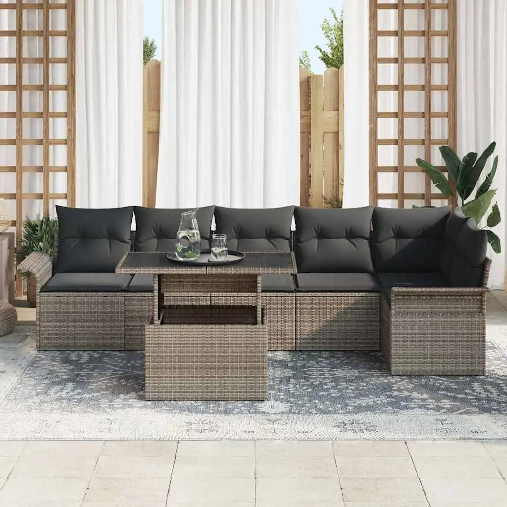 Garden Sofa Set 7pc Outdoor Lounge Furniture Poly Rattan Grey Modular Patio