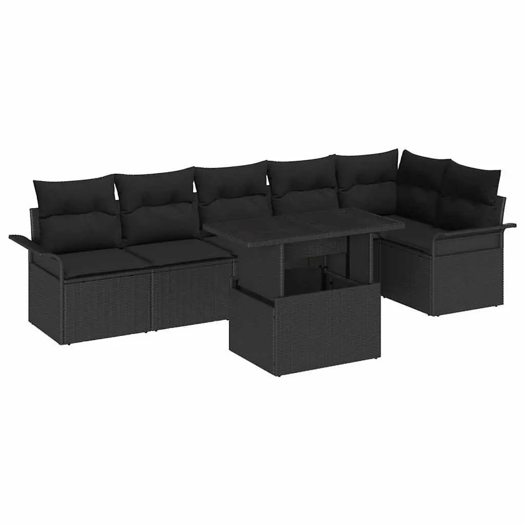 Garden Sofa Set 7 Piece Outdoor Furniture Black Poly Rattan Modular Patio